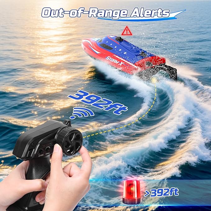 HOLYFUN Full Proportional Remote Control Boat for Kids &amp Adults 20MPH+ High-Speed Waterproof RC Boat 2 Battery(30 Mins) 2.4GHz Racing Boats Toy for Water Pool &amp Lake