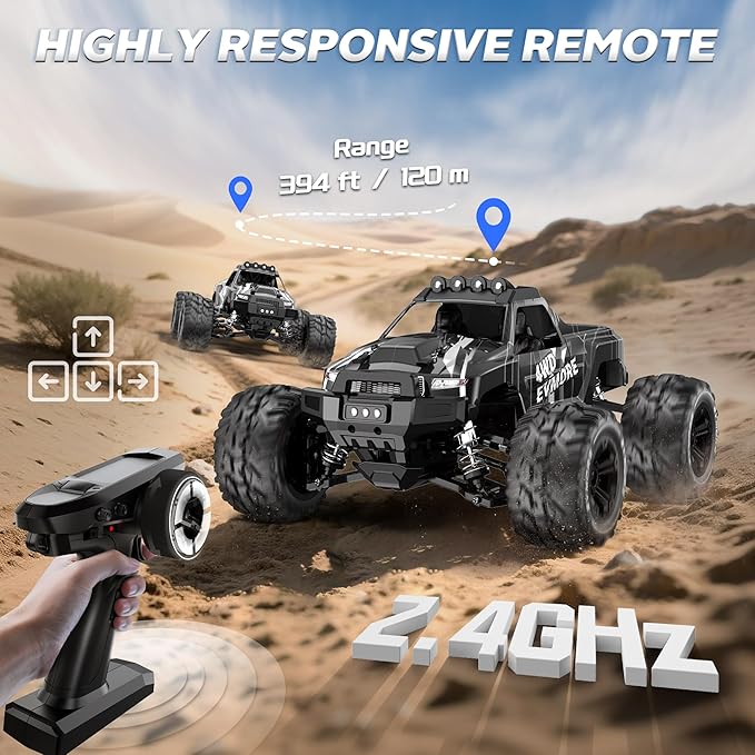 Evmore 1/16 Brushless RC Cars for Adults &amp Boys Fast 34 Mph Electric 4WD High Speed RC Car All-Road Remote Control RC Truck with Two 2S Lipo Batteries Compatible with 3S Lipo