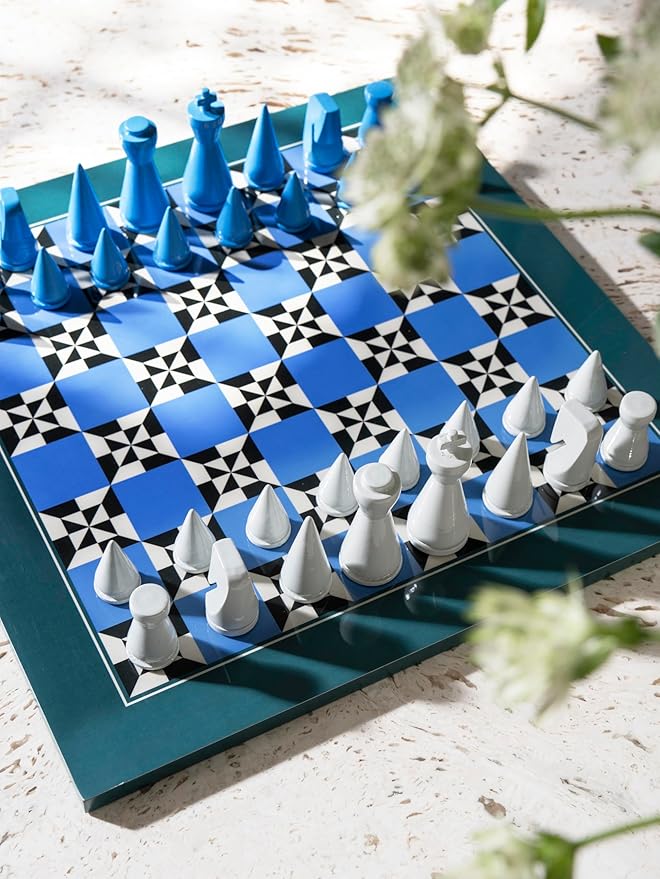 Printworks Lacquered Chess – Poseidon – Multi-Color Wooden Chess Set with Solid Wood Board – Elegant Coffee Table Game for Adults – Multilingual Instructions Included