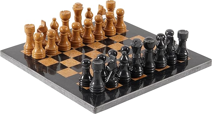 Radicaln Marble Chess Set 12 Inches Black and Golden Handmade Chess Board Adult Games - Portable Tournament Chess Set - 1 Chess Board &amp 32 Pieces - Travel Board Games
