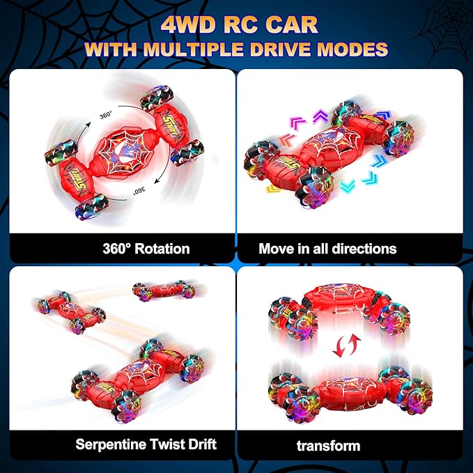 Nikuku Remote Control Car - 2.4GHz 4WD Gesture Sensing RC Stunt Car Toys for Boys and Girls Ages 6-12 360° Rotating Drift RC Cars with Lights and Music Ideal Birthday and Xmas Gift