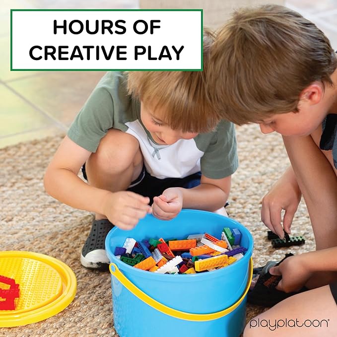 Play Platoon 1100 Pieces Building Bricks Set - 10 Classic Color Blocks - Bulk Building Blocks Compatible with Major Brands 14 Different Shape Bricks - Includes Wheels Tires Axles Windows &amp Doo