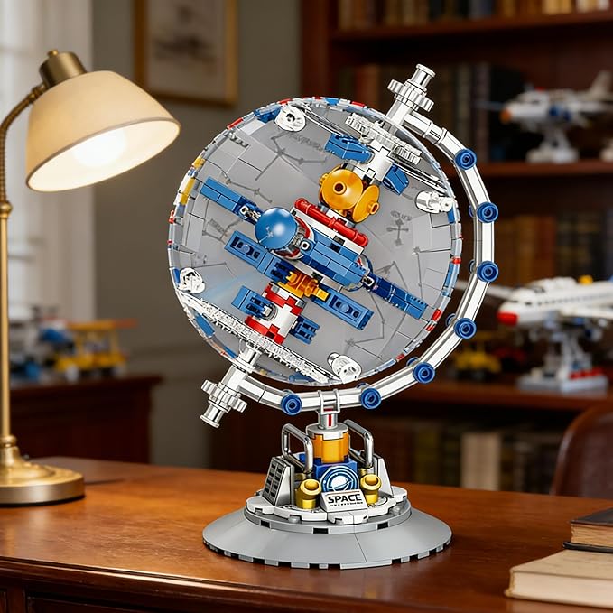 Space Station Constellation Globe Building Set with Light Build and Display Model for AdultsHome and Office DecorAviation Enthusiasts Gifts