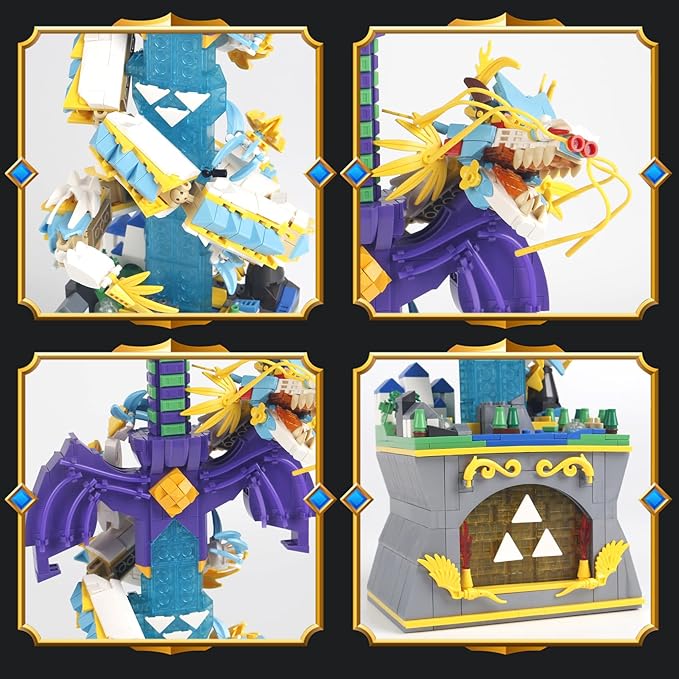 1433PCS The Master Dragon Swords Building Blocks Toys(Mini Bricks)A Unique Sword with Dragon Connection Base with Led LightingTOTK Decoration Display Gift for 14+
