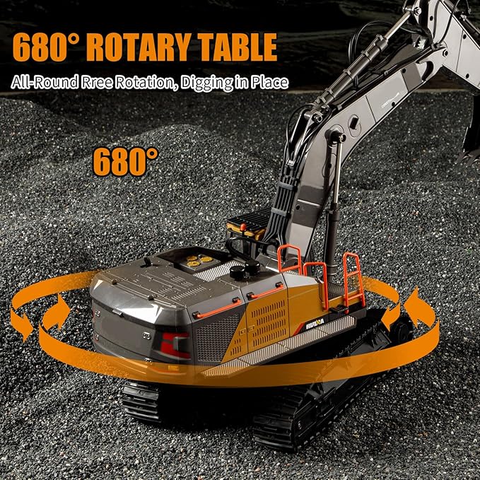 20.4 Inch 22 Channels Remote Control Excavator Truck 1/14 Scale Metal Shovel Independent Arms RC Digging Machine Metal Alloy Construction Vehicles Toy for 14y+ Beginners