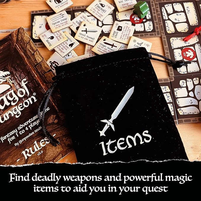 Bag of Dungeon–Fantasy Adventure Board Game for Families &amp RPG Fans | 1–4 Players Ages 7+ | Classic Dungeon Crawler | Portable Tabletop RPG with Endless Replayability