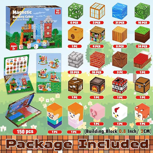 150PCS Magnetic Blocks - Magnetic Building Blocks Stacking Magnets for Kids Sensory Toy for STEM Montessori Sensory Toys for Kids 3+ Boys and Girls Christmas Birthday Gifts