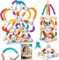 Magnetic Building Blocks Construction Set 66 Pieces Educational STEM Toy with Flexible Tubes and Connectors (66PCS)
