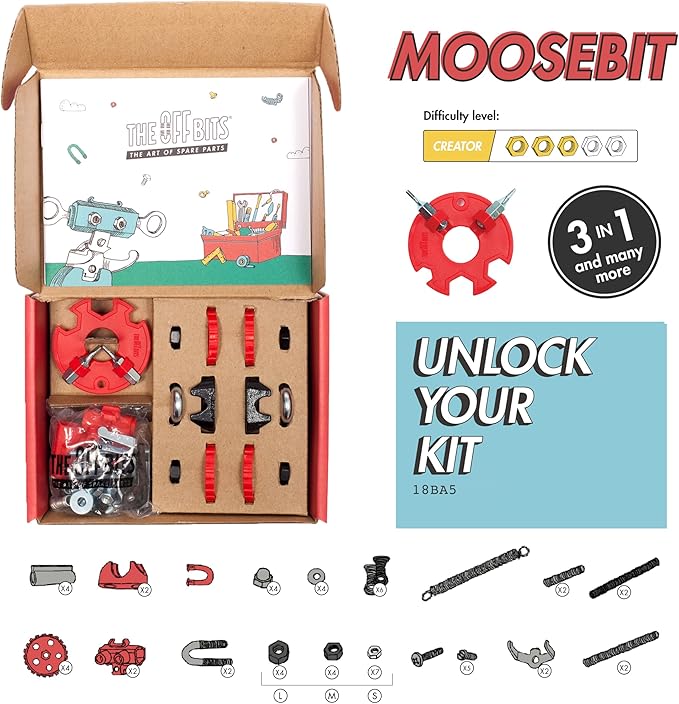 The Off Bits Erector Set: Animal Mini STEM Toys for Kids 6+ Toy Building Sets with Nuts &amp Bolts STEM Building Toys Gifts for Boys and Girls (Red Moose)