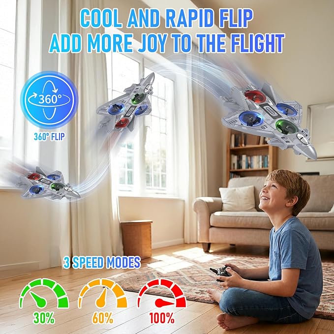 RC Plane Remote Control Airplane Drone for Kids Ages 8+ RC Planes Foam Airplanes for Adults Kids Fighter Jet Toy with Lights 360°Flip and 3 Speed Modes Airplane Toys Gifts for Teenage Boys
