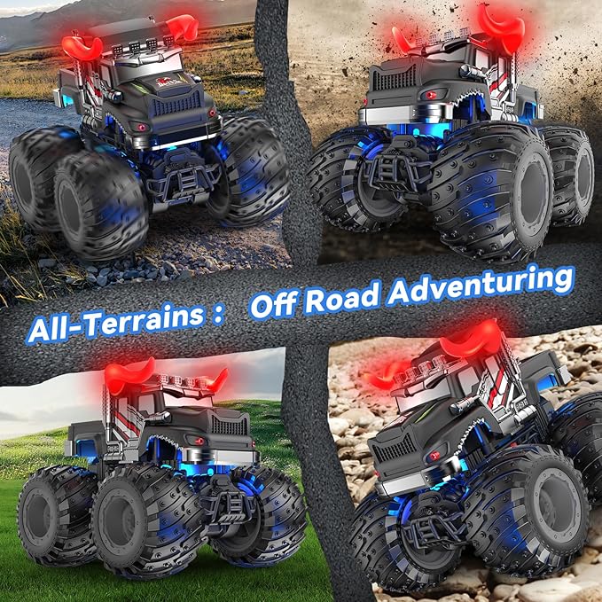 Remote Control Car 2.4GHz Monster Trucks Toys with Light Spray Birthday Gift for Kids 3 4 5 6 7 8 All Terrain RC Cars Toddler Toys for Boys Girls 3+ Year Old (Bull)
