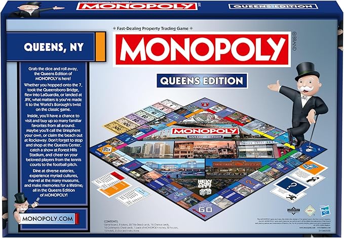 Monopoly Board Game Queens NY Edition : 2-6 Players Family Board Games for Kids and Adults Board Games for Kids 8 and up for Kids and Adults Ideal for Game Night