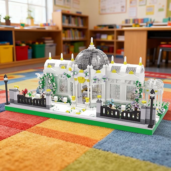 Neoclassical Garden Square Micro Blocks Building Set 2397 PCS Architecture Model with Central Grand Piano &amp Crystal Dome Street ViewToy for Adults Home Decor Gift