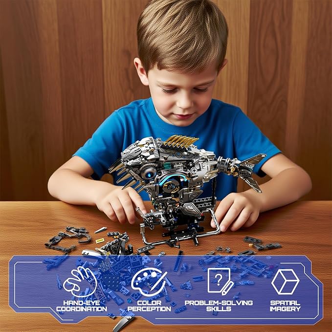Mechanical Piranha Building Block Kit Hand-Crank Gear Multi-Joint Motion Toy for Boys Girls and Hobbyists Ideal for STEM Classrooms or Gift Giving