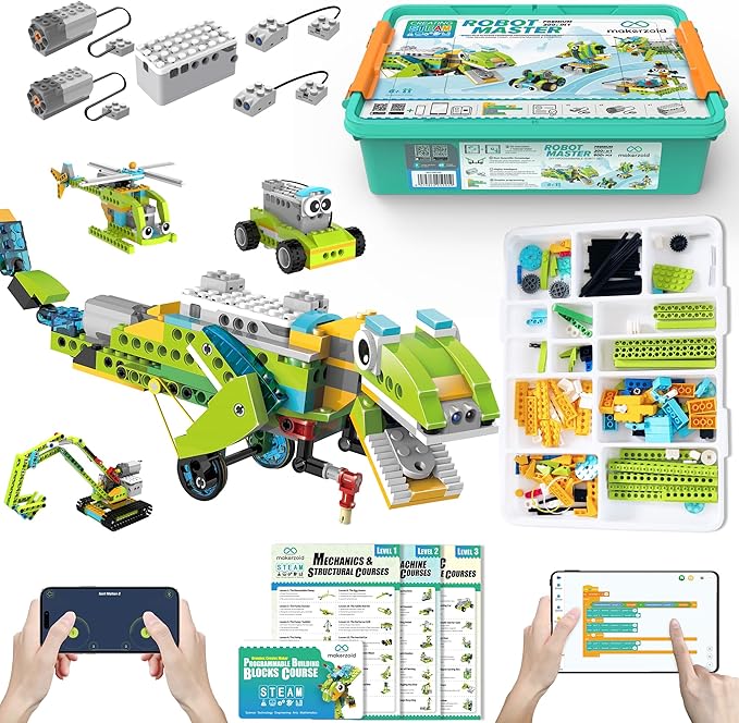 makerzoid Coding Robot Kit for Kids Ages 6+ 200+ in 1 APP Control Dinosaur Robot Toy Educational Scratch Program Robotic Kit with 47 Video Courses Toy for Boys Girls(600 Blocks)
