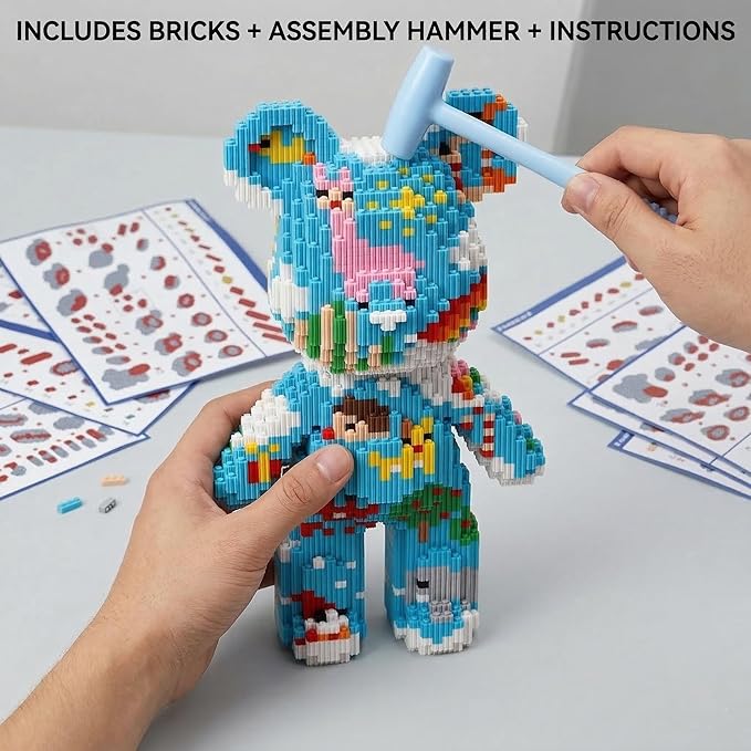 12.6 Sky Castle Teddy Blocks Bear Building Set for Adults Micro Bricks DIY Model Kit Challenge Collectible Home Decor for Office or Bedroom Keep Busy Relaxing Activity Birthday Gift