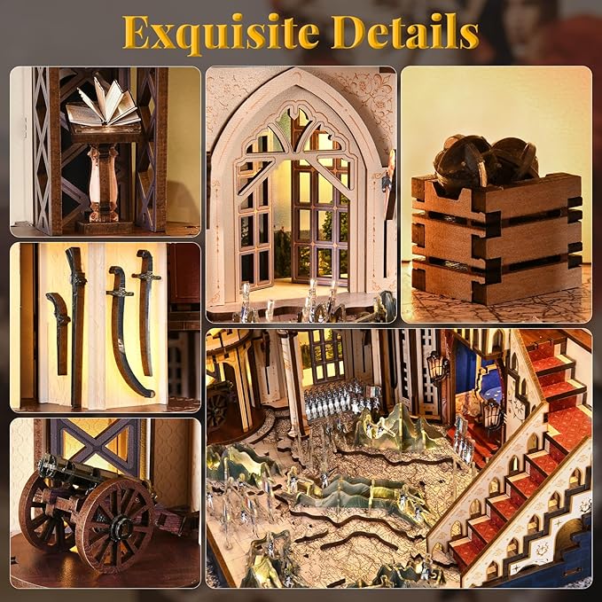 Book Nook Kit DIY Miniature Dollhouse Booknook Kit for Adults and Teens 3D Wooden Puzzle Booknook Tiny House Bookshelf Decor Gifts for Family Friens (Napoleon)