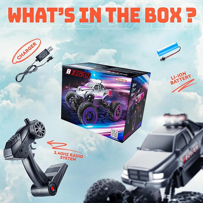 BEZGAR Remote Control Monster Trucks for Boys Age 4-7 - 1:14 All Terrain Rc Truck for Kids with Rechargeable Battery 2.4GHz Remote Control Cars for 8-12 Year Old Boys Girls Monster Trucks Toys