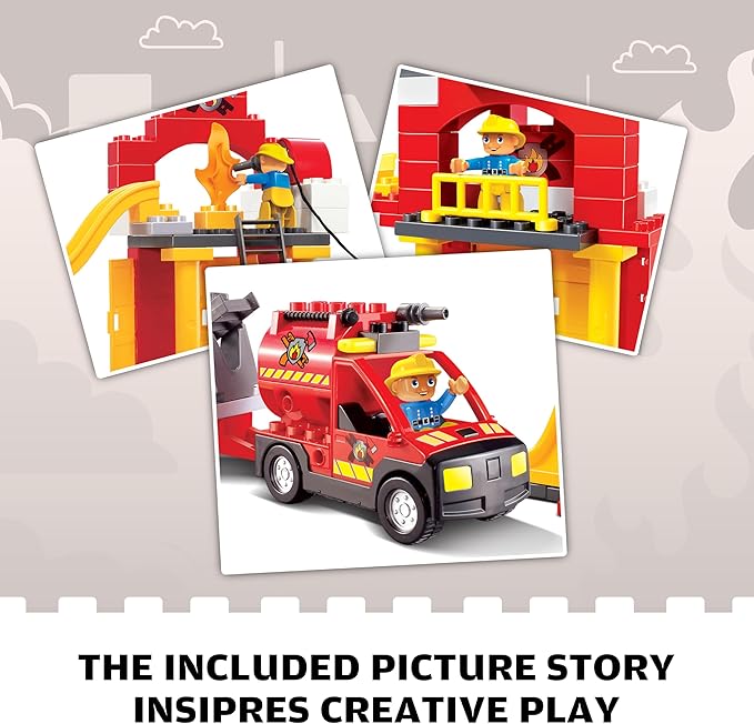 Fire Station Playset Fire Trucks for Toddlers 3-5 Classic Big Building Blocks Compatible with Lego Fire Station and DUPLOs for Age 3-5 Firefighter Gifts Firetruck Toys 3-5 Years Old