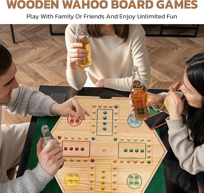 20inch Wahoo Board Game2 In 1 Marble Board Game with Storage box for 4 or 6 PlayersLarge Size Fast Track Board Game with 36 Glass Marbles8 DiceStorage Bag and Instruction ManualClassic Board Game