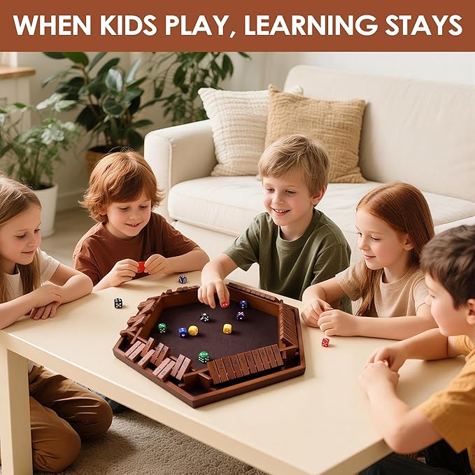 1-6 Players Shut The Box Dice Game 10 Numbers Traditional Wooden Pub Bar Board Gam for Classroom Party or Pub