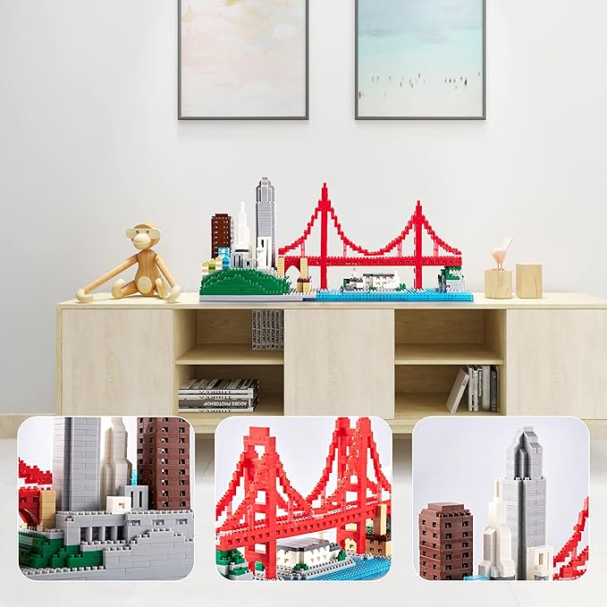 Micro Building Blocks Set San Francisco Golden Gate Bridge Modle Set Architecture Skyline Collectible Building Kit Toy Present for Adults and Teens (1610 Pieces)