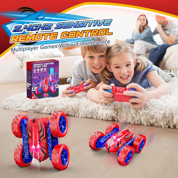 RC Cars Toys for 3 4 5 6 7 8 9 10 Year Old BoysDouble Sided 360° Flip 4WD Remote Control Car 2.4GHz Electric Rechargeable Toys for Ages 4-6 5-7 for Birthday Christmas Basket Stuffers