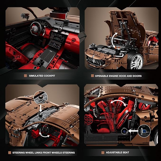 Reobrix Sports Car Building Blocks Set for Adults Remote Control 1:8 Racing Car Vehicle Toy Model Building Kit for Adult 11009 Creative Gifts for Boys Girls Adults 14+ (5480PCS)