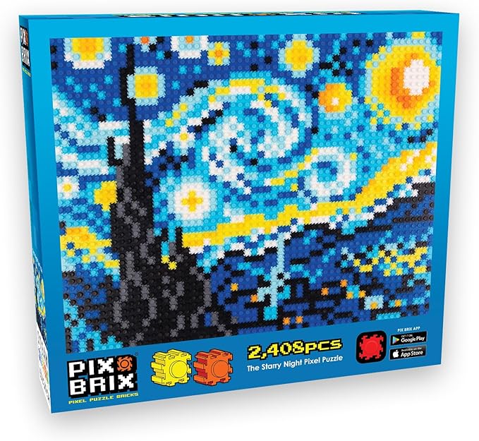 Pix Brix Pixel Art Puzzle Bricks - Starry Night Pixel Puzzle - Patented Colorful Building Bricks Create 2D and 3D Builds Without Water Iron or Glue - Stem Toys for Adults and Kids