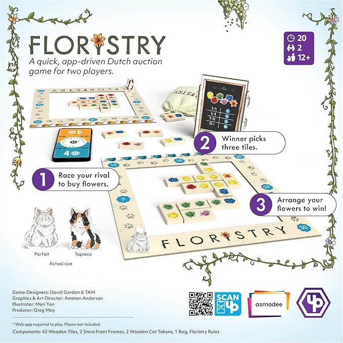 UP Games Floristry Board Game - Competitive Flower Auction &amp Storefront Design! Fun &amp Creative Strategy Game for Family Kids &amp Adults Ages 12+ 2 Players 20 Min Playtime