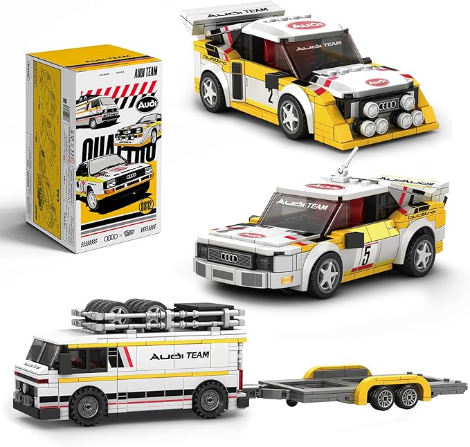 S1 Quattro Rally Team Building Set with 3 Building Cars1:24 Audi Official Licensed Race Car Toys Compatible with Technic Speed Champion Collectible Toy Gift for Adult and Boy Age 14+ (1425PCS)