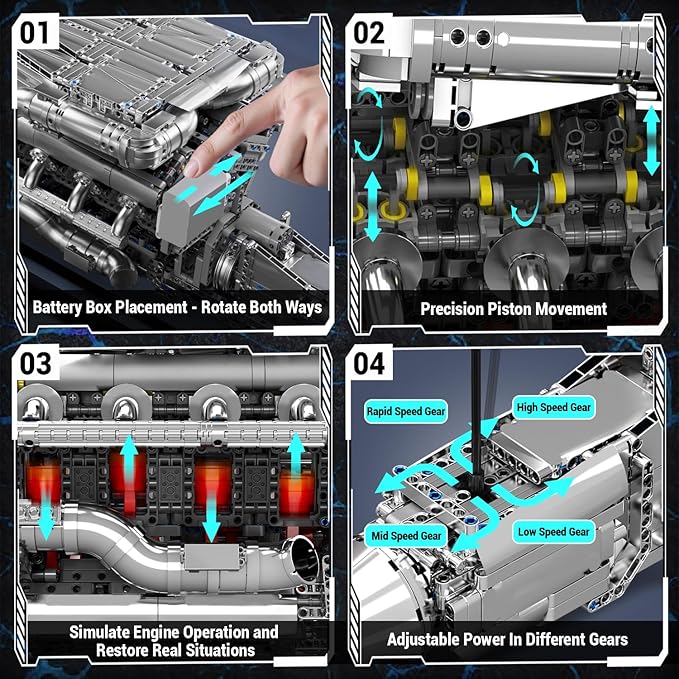 Mould King V8 Twin Turbo Engine Model Kit that Works - 2899+ PCS Build Your Own Visible Model Engine Kit for Adults with Motor and Battery Building Blocks for Adults DIY STEM Construction Toys