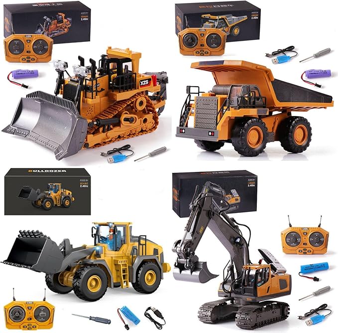 Mudsterz - Mudsterz Construction RC Set of 4 | 2.4GHz RC Construction Vehicles 360° Rotation Excavator Cool Lights Real Sounds Die-Cast Alloy Part | Command the Site Conquer the Dirt (A1+B1+C1+D1)