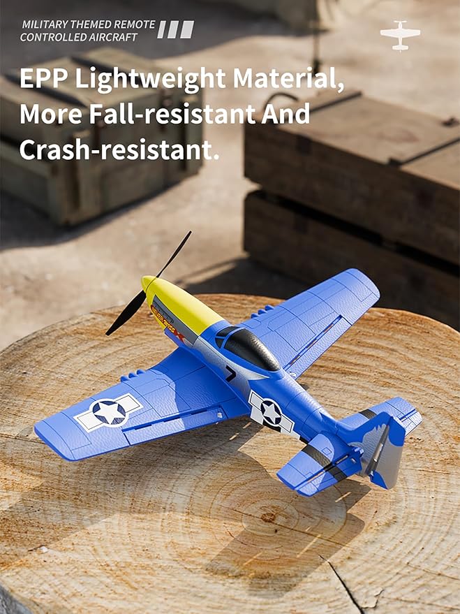 P51 RC Plane Remote Control Airplane 2.4GHZ with 6-Axis Gyro Stabilizer/Aileron/Elevator/Rudder for Boys Adults Birthday/Xmas Gift Age 12 Years and UP(4CH-P51B Razorback)