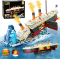 2 in 1 Titanic Building Set with Lights 1935 PCS Titanic Ship Mini Building Block Kit with Glacier Display Stand Home Decor Ship Model Birck Toy Gift for Adults Teens Boys Girls 12+