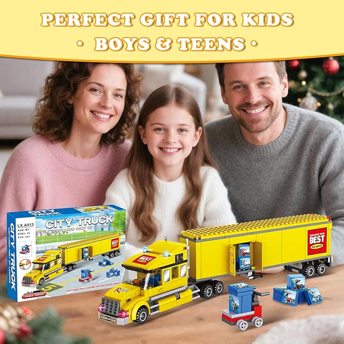 City Delivery Truck Building Blocks Set for Kids 6+ 342PCS Compatible with Lego Semi Truck Model with Detachable Cab&ampOpenable Cargo Construction Brick Toy STEM Educational Gift for 6+ Boys Girls