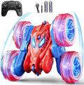 Spider Remote Control Car 360° Stunt RC Cars for Kids Ages 6-12 Double-Sided Rotation 4WD Cool Wheel Lights&amp2.4GHz Control Rechargeable Electric Race Car Toys Gift for Boys Girls (Red&ampBlue