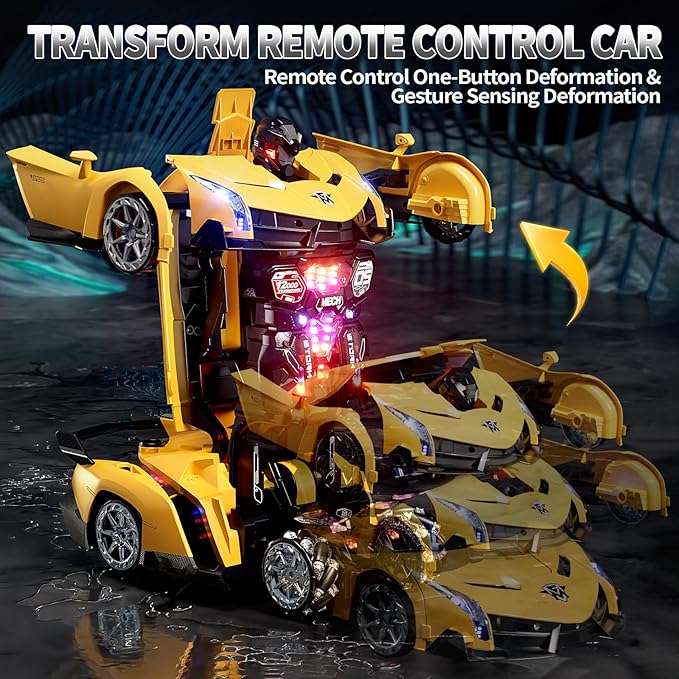 1:10 Big Size Transform RC Car Gesture Sensing Transformation 2.4GHz Remote Control Car One Button Deformation to Robot with LED Lights Transforming Toy Cars Gift for Kids Age 8-12 Years Old Boys