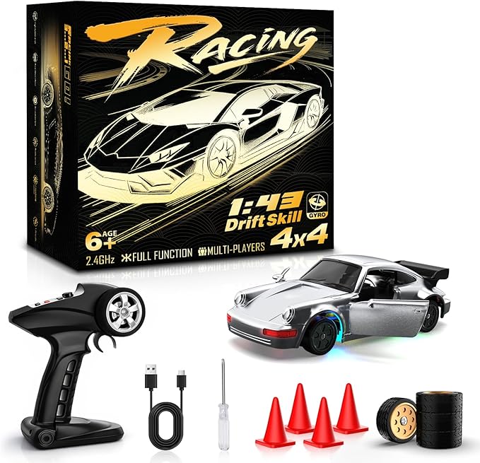 RC Drift Car 1/43 Mini RC Drift Car with Gyro 2.4GHz Full Proportional Control 20KM/H 4WD High Speed Remote Control Alloy LED Lights &amp Drift Tires Toys Gift for Adults Boys and Girls