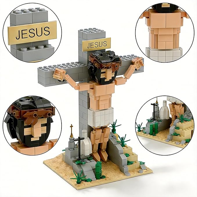 Jesus Building Blocks Set - 401 Pcs Crucifixion Nativity Set for Kids &amp Adults - Religious Easter Gifts Bible Stories Sunday School Educational Toy Inspiring Christian Home Decor Display