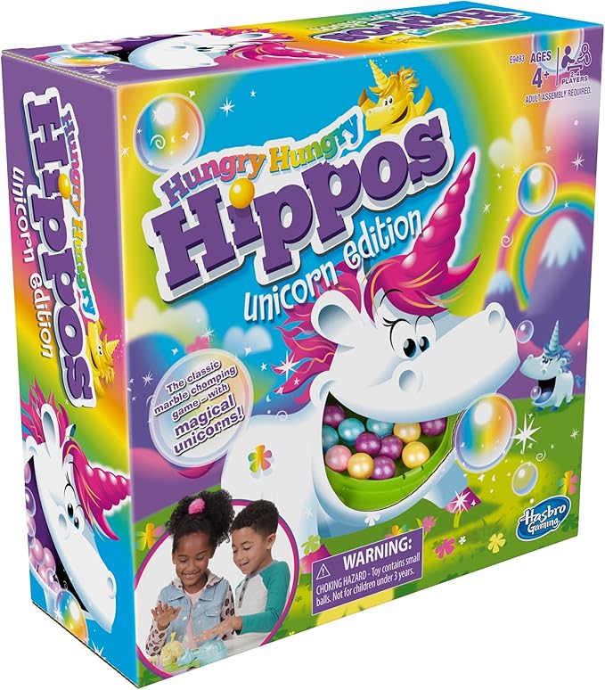 Hasbro Gaming Hungry Hippos Unicorn Edition Pre-School Board Game for Kids Ages 4 and Up 2-4 Players Easter Gifts for Boys and Girls (Amazon Exclusive)