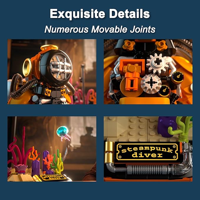 Building Toys Set Steampunk Diver Buildings Blocks for Adults Teens 14+ Creative Model Building Kits Birthday Home Office Decoration 1287PCS