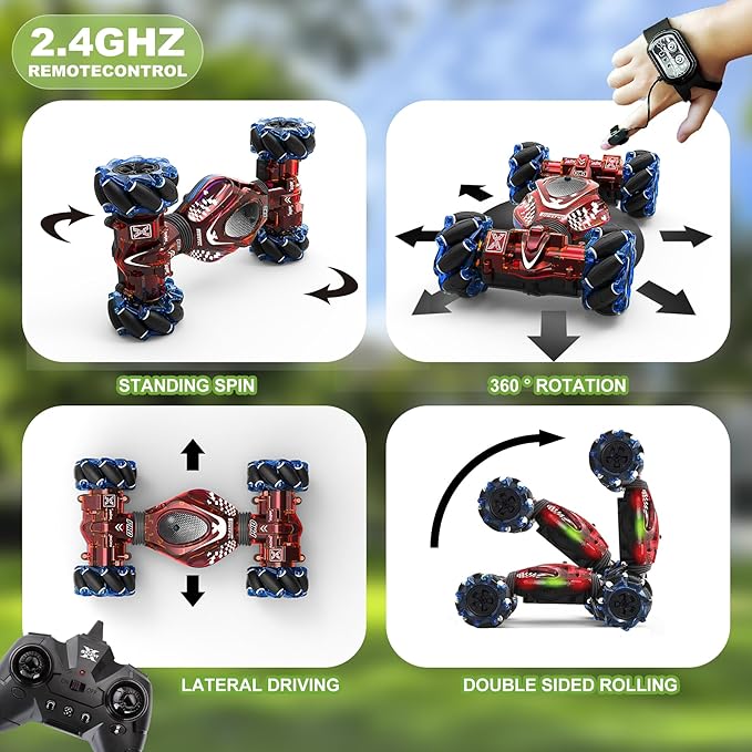 Gesture RC Car1:24 4WD Transform Off-Road Stunt Car with Gesture &amp Remote Control 360° Flips Drift Vehicle with LED Lights Music All Terrain Toy Cars Gifts for Boys Girls Age 6-12