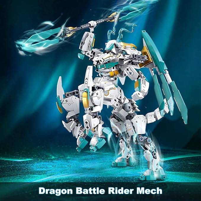 HIGH GODO Dragon Transforming Mech Building Blocks Set 2 in 1 Warrior City Action Robot Model Building Kit 731 Pieces Cool Rider Mech Toys Gift for Adults and Teens 14+