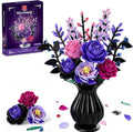 Flowers Bouquet Building Set - Purple Roses Botanical Collection Building Blocks for Adult Women Artificial Flowers Gothic Home Decor Mother's Day Birthday Gift for Adults Kids Girls 6-12 (806PCS)