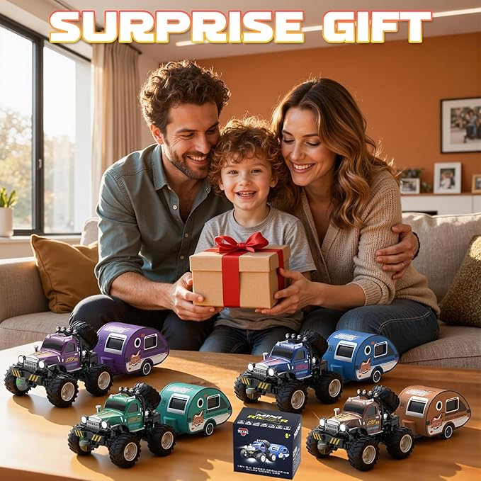 Snugzy Mini RC Car 1:64 Scale RC Truck for Kids with Trailer 2.4Ghz Remote Control Rechargeable RC Cars Toy Gifts for Boys Girls Adult (Blue)
