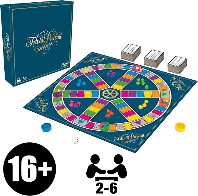 Trivial Pursuit Classic Edition Board Game for Adults and Teens Ages 16 and Up Trivia Game for 2-6 Players