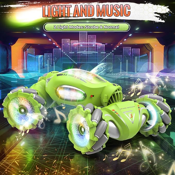 Gesture Sensing RC Stunt Car Toys Gifts for 6-8 8-12 Kids 2.4Ghz 4WD Hand Controlled RC Car with Light &amp Music &amp Spray Double-Sided 360° Rotating Birthday for Boys