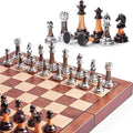 VAMSLOVE Chess Set Large 16''/42cm Folding Wooden Board with Deluxe Weighted Acrylic Chess Pieces - 3.5 King with Storage Slots for Adults House Warming Retirement Gift