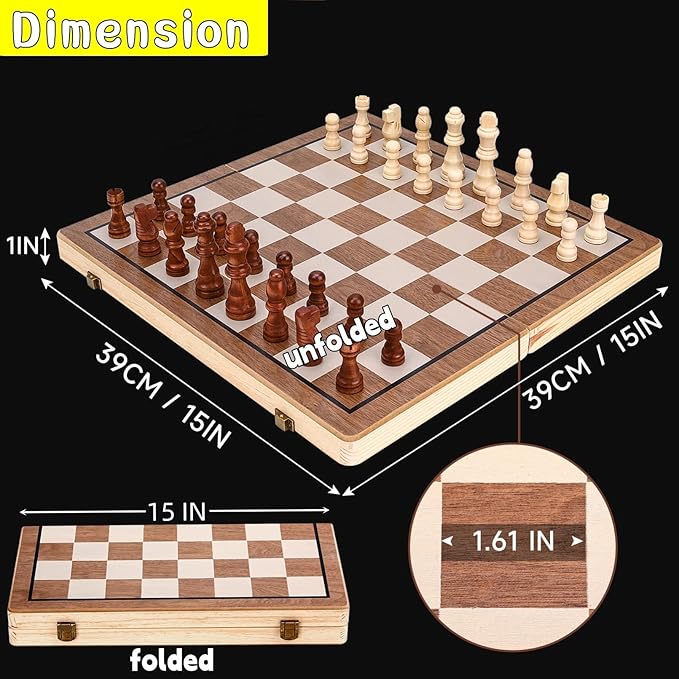 Chess Board Sets 15 Inch Magnetic Chess Set for Adults &amp Kids Checkers Board Game Handmade Folding Chess Boards with 2 Extra Queens by Kiapeak